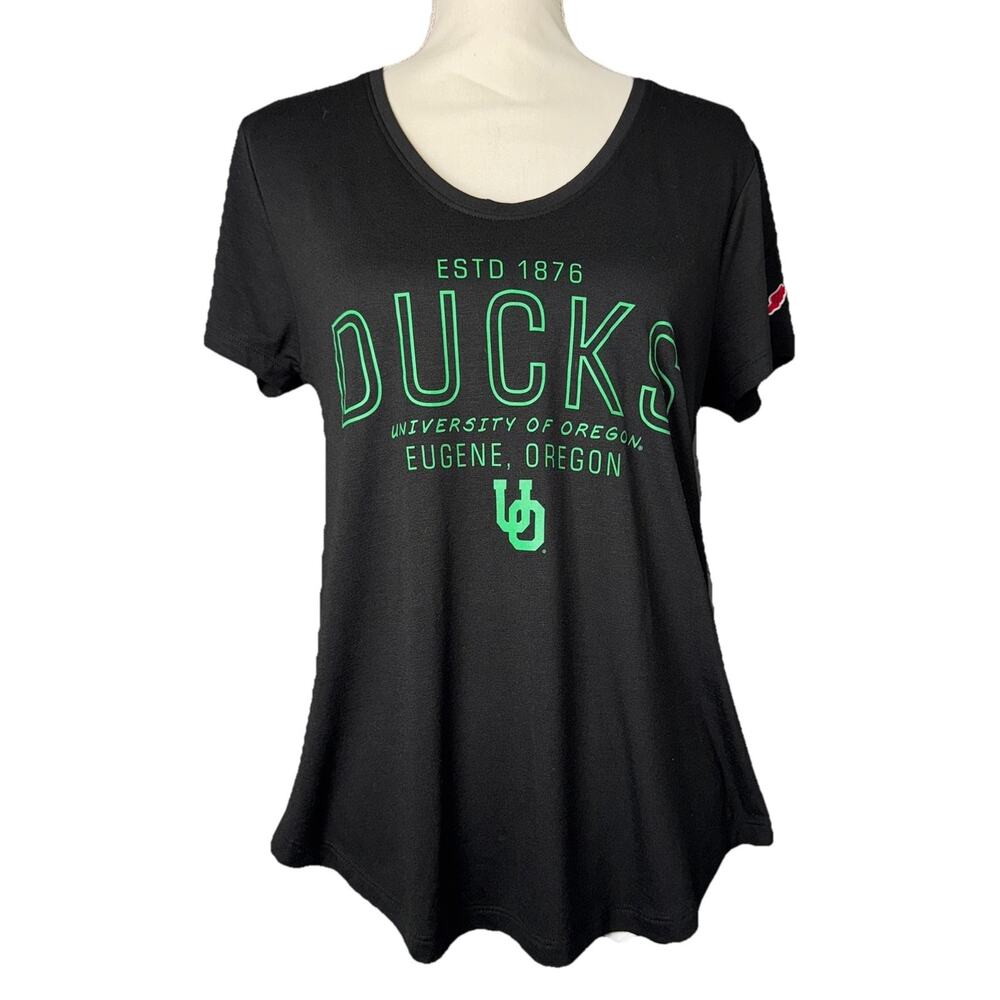 NWT League 91 University Of Oregon Small Black Green T-Shirt Curve Hem Ducks Tee